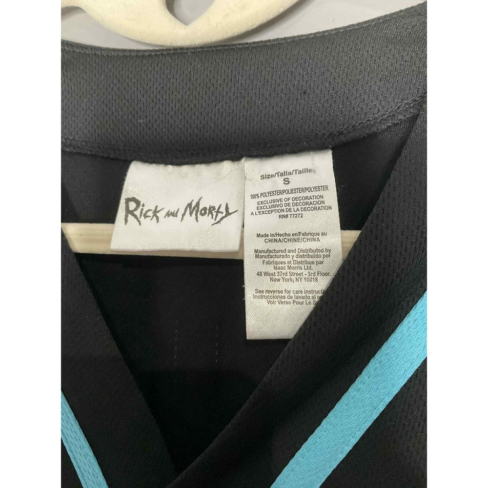 Rick and Morty Logo Baseball Jersey Button Up Black Blue Mens Small - Picture 3 of 3